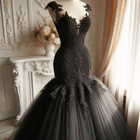 Black Mermaid Wedding Dress Bold Elegance for Your Special Day (4) Black Corset Mermaid Wedding Dress, Black Theme Wedding Dress, Black Wedding Mermaid Dress, Whimsical Black Dress, Gothic Mermaid Dress, Black Wedding Dresses Short, Black Mermaid Dress Wedding, Black Wedding Gowns Lace, Elegant Black Wedding Dress