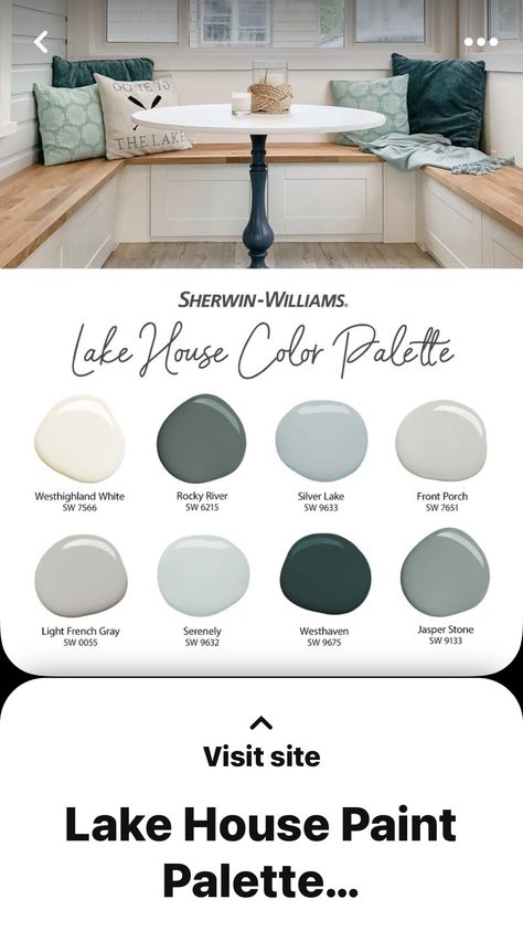 Coastal Paint, Sherwin Williams Paint, Rocky River, House Color Palettes, French Grey, Silver Lake, Paint Palette, Colour Schemes, Photo Colour