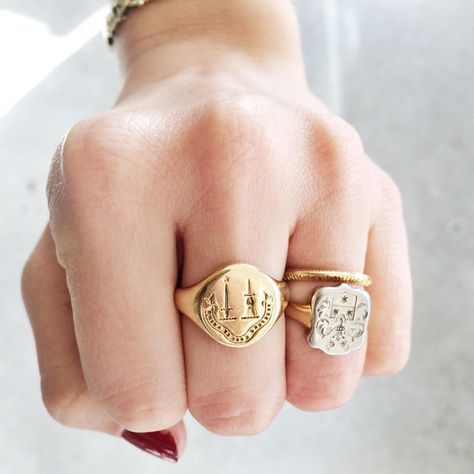 New #vintage signet seal rings in the #Oakland shop! Big one reads "prosperous ense et animo/ succeed with heart and sword" #esqueleto #esqueletoOAK Vintage Signet Rings Women, Vintage Ring Stack, Signet Rings Women Vintage, Ring Styling, Jade Rings, Signet Rings Women, Signet Rings, Antique Ring, Jade Ring