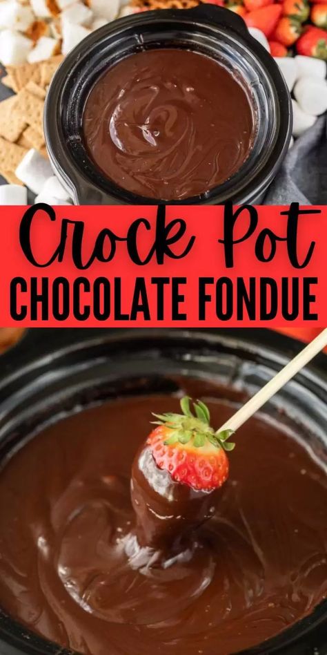 Chocolate Fondue Recipe Crockpot, Crockpot Fondue, Dessert Fondue, Chocolate Fondue Recipe, Easiest Dessert, Chocolate Dipping Sauce, Eating On A Dime, Fondue Party, Bakers Chocolate