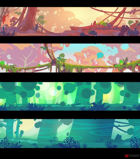 Game Art Style 2d, Game Background Concept Art, Environment Game Art, Game Style Art, 2d Game Art Environment, Game World Design, Magic Forest Concept Art, Concept Art For Games, 2d Game Art Style