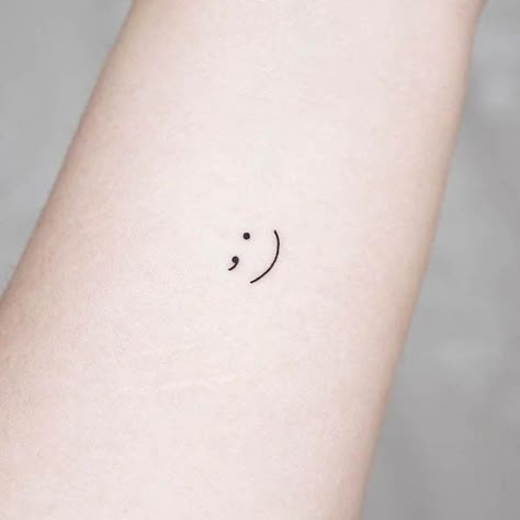 Smiley face semicolon tattoo by @simya_tattoo Semilicolon Tattoo, Fineline Semicolon, Scratching Cat Tattoo, Semicolon Tattoos For Women, Mini Tattoos Semi Colon, Smiley Face Semicolon Tattoo, Small Tattoos For Beginner Artists, Cute Semicolon Tattoos, Smiley Semicolon Tattoo