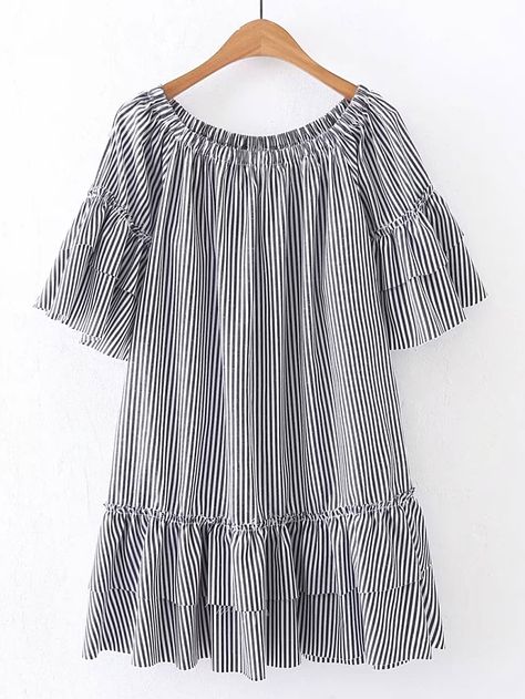 Shop Boat Neckline Pinstripe Tiered Dress online. SheIn offers Boat Neckline Pinstripe Tiered Dress & more to fit your fashionable needs. Tiered Dress Casual, Stripes Dress, Girls Frock Design, Modest Dresses Casual, Casual Day Dresses, Trendy Fashion Tops, Muslim Fashion Outfits, Frock Design, Stylish Dress Designs