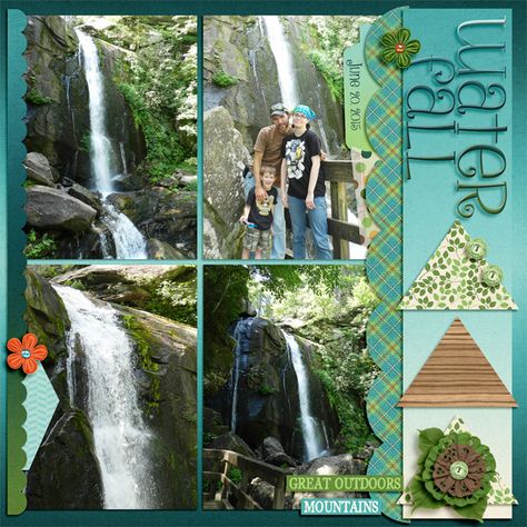 Waterfall Scrapbook, Time Template, Camping Scrapbook, Happy Ideas, Fall Scrapbook Layouts, Scrapbooking Layouts Travel, Scrapbook Design Layout, Travel Scrapbook Pages, Vacation Scrapbook