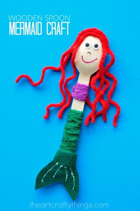 Mermaid fans will love this cute wooden spoon mermaid craft. The little mermaids make great puppets for imaginative play. Mermaid Crafts Preschool Art Projects, Little Mermaid Crafts, Mermaid Craft, Wooden Spoon Crafts, Spoon Craft, Spoon Crafts, Mermaid Crafts, Mouse Crafts, Handprint Craft