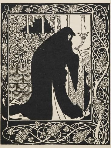 size: 12x9in Giclee Print: How Queen Guinevere made her a nun by Aubrey Beardsley : A prominent leader of Aestheticism, British artist Aubrey Beardsley (1872 - 1898) created complex, stunning and often controversial black-and-white linear designs. Originally a clerk, Beardsley was strongly influenced by the elegance of Art Nouveau and the boldness of Japanese woodcuts. He illustrated Sir Thomas Malory's Le Morte Darthur, The Yellow Book and several other publications with his detailed and freque Queen Guinevere, Aubrey Beardsley, Art Nouveau Poster, Fashion Wall Art, Wood Engraving, Ink Illustrations, Art Watercolor, Vintage Wall Art, Golden Age