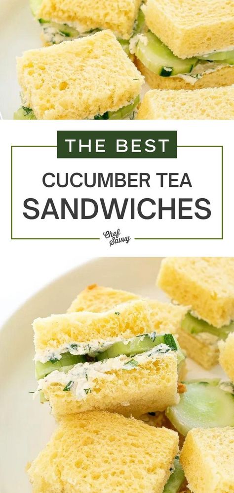 Save this BEST Cucumber Tea Sandwiches Recipes made with an herb packed cream cheese and thinly sliced cucumbers, these delectable Cucumber Tea Sandwiches are savory, refreshing and oh so cute! Perfect for back to school lunches or afternoon snacks. Follow Chef Savvy for more easy lunch recipes! Bookclub Ideas Food, Cucumber Tea Sandwiches Recipes, Party Sandwiches Recipes, Tea Party Sandwiches Recipes, Cucumber Sandwiches Recipes, Cucumber Tea, Back To School Lunches, Cream Cheese Sandwiches, Cucumber Tea Sandwiches