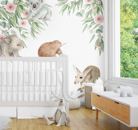 Baby Wombat, Australian Animal Nursery, Australian Nursery, Gum Tree, Tree Decals, Animal Wall Decals, Baby Koala, Nursery Baby Room, Australian Animals