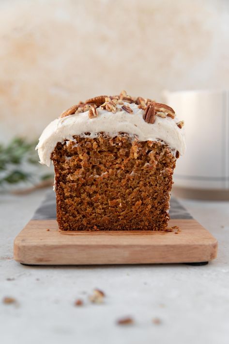 carrot cake loaf with brown butter cream cheese frosting The Palatable Life, Palatable Life, Carrot Cake Loaf, Cake Loaf, Butter Cream Cheese Frosting, Best Carrot Cake, Carrot Cake Recipe, Loaf Cake, Baking Flour