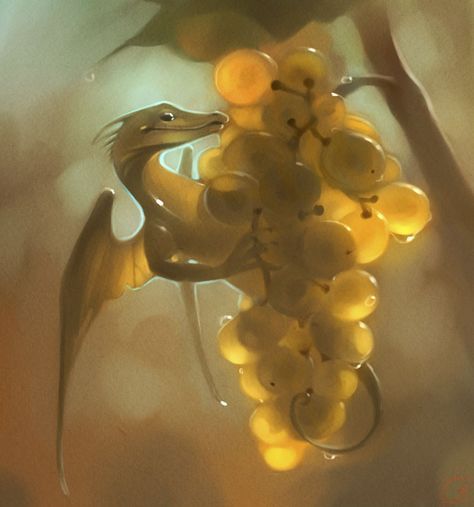 Fruit Dragons By Russian Artist Alexandra Khitrova Grapes, Fruit, Water, Glass, Art