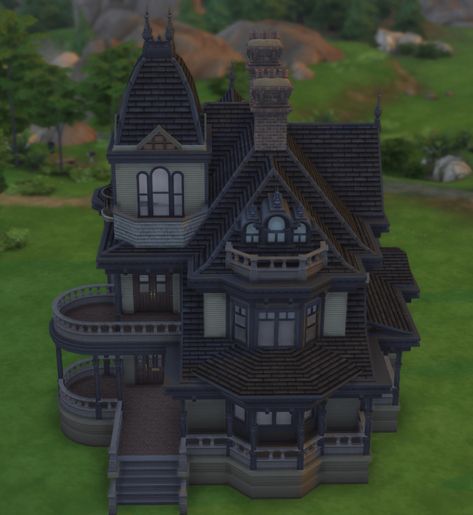 Gothic Victorian House Plans, Bloxburg Victorian House, Gothic Victorian House, Goth Houses, Sims 4 House Plans, Sims 4 House Building, Sims 4 House Design, Sims Building, Spooky House