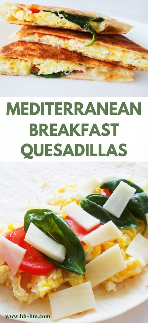 Mediterranean Breakfast Quesadilla - an easy and healthy breakfast recipe you can make in about 10 minutes with basic, easy to find ingredients. This quesadilla recipe is also perfect for lunch and can be eaten on the go. | clean eating recipes | clean eating breakfast recipes Mediterranean Diet Recipes Breakfast, Breakfast Quesadilla Recipes, Breakfast Quesadillas, Mediterranean Diet Breakfast, Mediterranean Recipes Healthy, Easy And Healthy Breakfast, Recipes Clean Eating, Mediterranean Breakfast, Mediterranean Diet Recipes Dinners