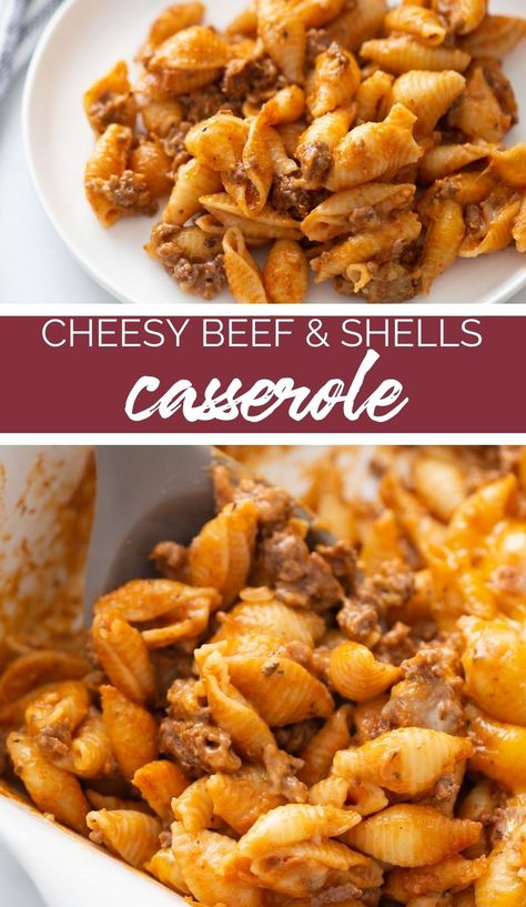 Ground Beef Hotdish Recipes, Cheesy Beef And Shells, Hamburger Dinners, Homemade Macaroni Salad, Beef And Shells, Hotdish Recipes, Cheese Stuffed Shells, Hamburger Casserole, Macaroni Recipes