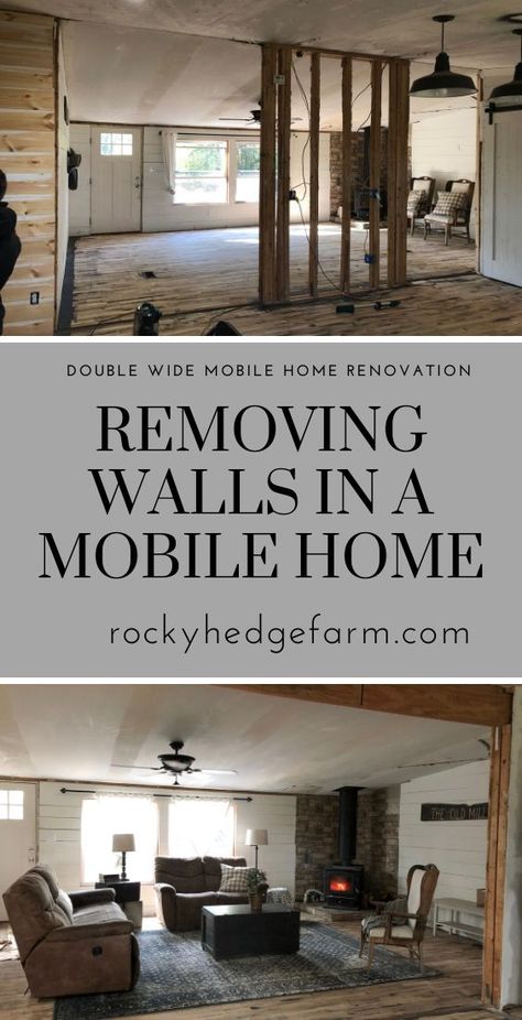 Removing the Marriage Wall in our Mobile Home - Rocky Hedge Farm Trailer Remodel Single Wide, Mobile Home Addition, Double Wide Remodel, Mobile Home Redo, Removing Walls, Double Wide Home, Double Wide Mobile Home, Mobile Home Kitchens, Remodel Mobile Home