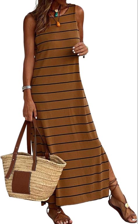 Long Shift Dress, Resort Dresses, Sleeveless Long Dress, High Waist Dress, Bodycon Maxi Dresses, Maxi Robes, Round Neck Dresses, Crewneck Dress, Striped Maxi