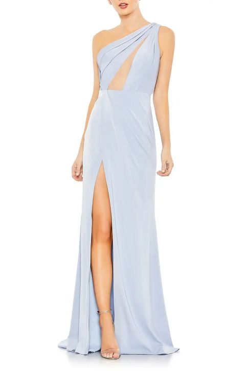 Powder Blue Gown, Shimmering Gown, Fancy Closet, Powder Blue Color, Maxi Evening Dress, Cutout Gown, Evening Dress Collection, Mac Duggal Dresses, Trumpet Gown