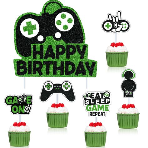 PRICES MAY VARY. Wide applications: the video game cake toppers are ideal for video game parties, game fans parties, gamer parties, gaming parties, baby showers, etc., it will make your party impressive and fill your birthday party with video game elements; These happy birthday cake decorations can also be matched with other game themed party supplies and solid colored party decorations to create a cheerful and exciting party atmosphere Video game cake topper design: the colorful game controller Video Game Birthday Cake, Game Birthday Cake, Video Game Cake, Video Game Party Decorations, Game Cake, Cake Decorating Party, Video Game Cakes, Video Game Birthday, Happy Birthday Cupcakes