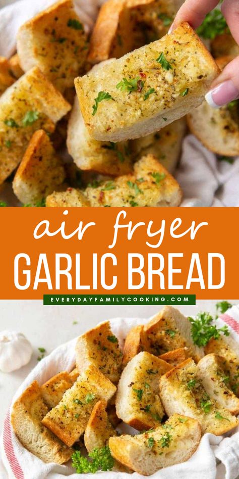 An easy recipe to make air fryer garlic bread that pairs with almost all dinners. The whole family will love this side dish! French Garlic Bread, Air Fryer Garlic Bread, Homemade Garlic Bread Recipe, Frozen Garlic Bread, Air Fryer Garlic, Make Garlic Bread, Homemade Garlic Bread, Garlic Bread Recipe, Meatless Main Dishes