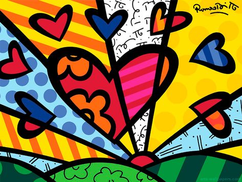 Romero Britto Print Romero Britto Art, Diy Teen, Britto Art, Elementary Art Classroom, Classe D'art, Neo Pop, Deep Space Sparkle, Valentines Art, Pola Sulam