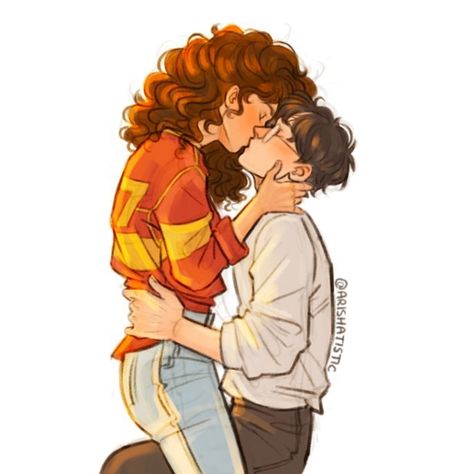 Hermione wears Harry's qudditch jersey around all the time and Harry just can't resist 😌 Finally colored that earlier sketch! These two… Harmione Fanart, Hermione Fan Art, Harmony Harry Potter, Harry And Hermione, Images Disney, Harry Potter Artwork, Harry Potter Comics, Harry Potter Ships, Harry Potter Drawings