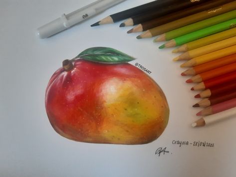 Mango Drawings Pencil, Crayola Pencil Art, Mango Drawings, Mango Drawing, Drink Artwork, Realism Pencil, Colour Pencil Art, Crayola Pencils, Crayola Colored Pencils