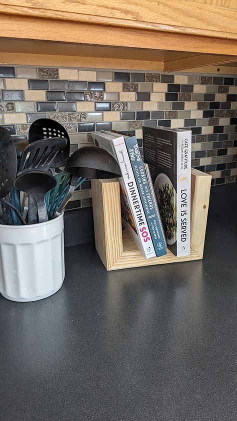 Wood Bookend Kitchen Bookend Tiny Bookcase Book Holder Kitchen Recipe Book Holder Cook Book Stand Kitchen Library Shelf Cookbook Bookend - Etsy Recipe Shelf In Kitchen, Kitchen Book Display, Recipe Book Shelf In Kitchen, Cookbook Holders Diy, Ways To Display Cookbooks, Recipe Book Shelf Kitchen, Cookbook Holder In Kitchen, Diy Recipe Holder Ideas, Kitchen Bookshelf Ideas Cookbook Shelf