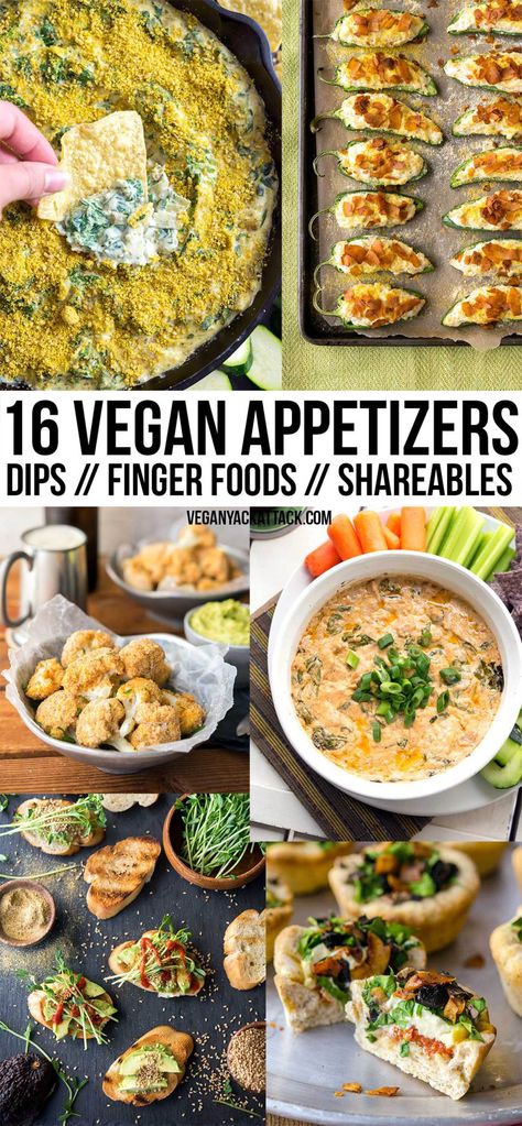 New Year's Eve is around the corner, and what better to serve at your gatherings than some fun, vegan appetizers? In this round up you'll find a variety of dips and finger foods ranging from light eats to the... not-so-healthy. Vegan Finger Foods, Vegan Apps, Vegan Appetizers Recipes, Vegan Party Food, Healthy Vegan Snacks, Vegan Appetizers, Finger Food Appetizers, Snacks Für Party, Vegan Snacks