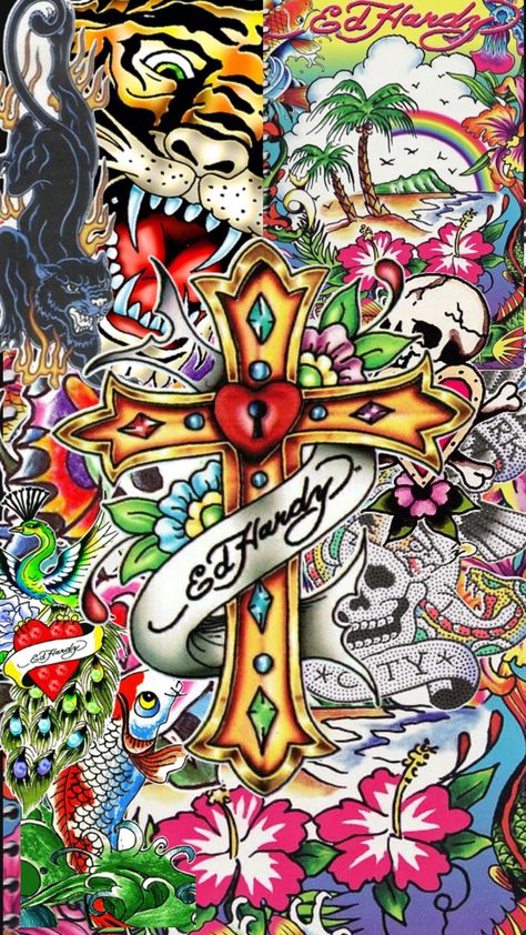 Aesthetic 2000s Wallpaper, Hardy Wallpaper, 2000s Posters, 2000s Wallpaper, Ed Hardy Tattoos, Ed Hardy Designs, Girly Graphics, Trippy Iphone Wallpaper, Graffiti Text