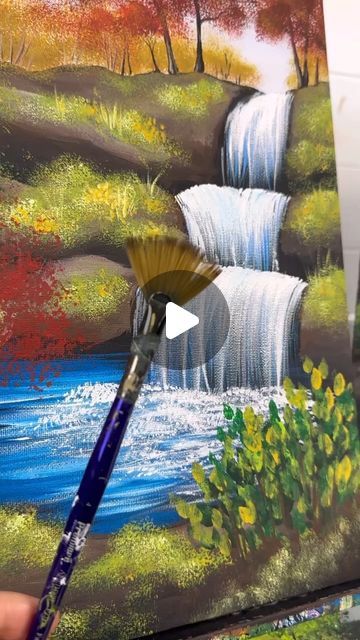 Paint A Waterfall, Fall Waterfall, Waterfall Drawing, Waterfall Painting, Waterfall Paintings, Fall Canvas, Canvas Drawing, Water Fall, Acrylic Painting For Beginners