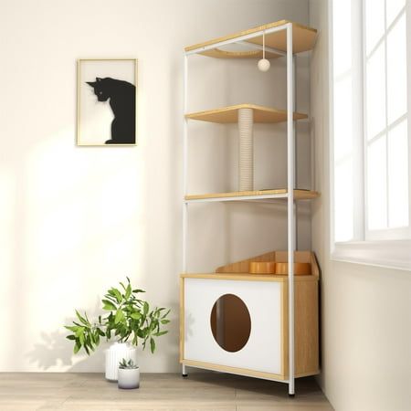 Minimalist Cat Tree, Corner Cat Tree, Cat Cabinet, Cat Feeding Station, Cat Furniture Design, Cat Houses Indoor, Sleek Cabinet, Condo Furniture, Cat Tree Condo