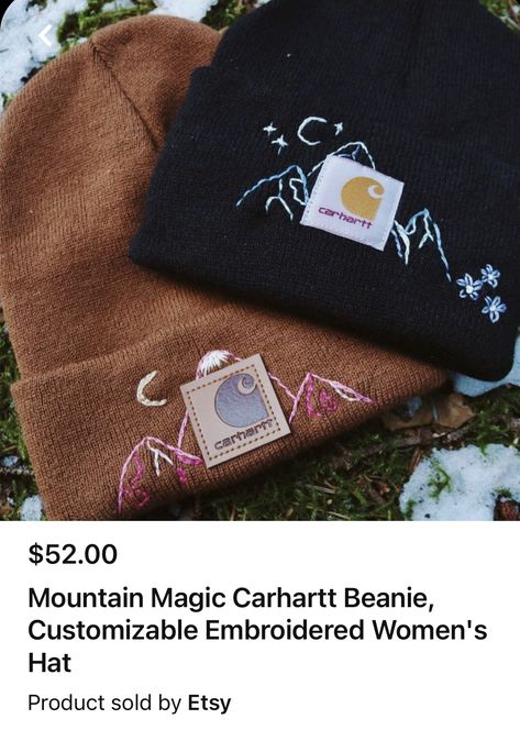 Hand Embroidery Carhartt Beanie, Cathartic Beanie Embroidered, Embroidered Carhartt Beanie Diy, Hand Embroidered Carhartt Beanie, Embroidered Carhartt Hat, Embroidery Carhartt Beanie, What To Embroider On, Carhartt Hat Embroidery, Carhartt Beanie Embroidery