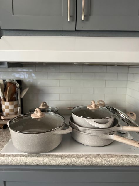 Carote 16 piece Amazon cookware set for $119. Love the color (beige granite) and it’s speckled. Cookware, cooking set, cookware set, cooking set, pots and pans, nonstick cookware, Amazon finds, Amazon sale, kitchen must haves Follow my shop @roobowser on the @shop.LTK app to shop this post and get my exclusive app-only content! #liketkit #LTKGiftGuide #LTKhome #LTKsalealert @shop.ltk https://liketk.it/4lxZw Cream Pots And Pans, Neutral Kitchen Decor Ideas, Pots And Pans Aesthetic, Cute Pots And Pans, Cooking Pot Set, Kitchen Pots And Pans, Beige Granite, Furniture Aesthetic, Vision Goals