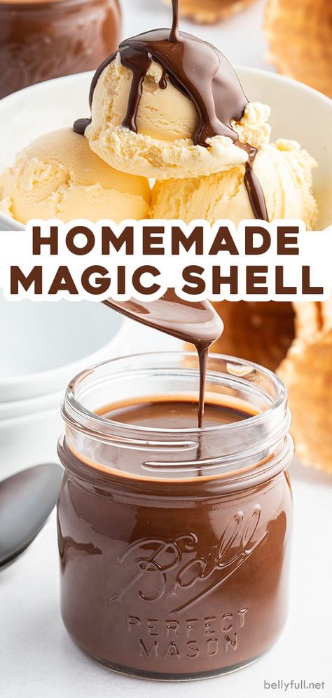 Homemade Magic Shell, Ice Cream Sauce, Magic Shell, Ice Cream Maker Recipes, Homemade Ice Cream Recipes, Dessert Toppings, Cream Desserts, Ice Cream Toppings, Dessert Sauces