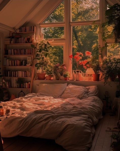 Home Decor Ideas Living Room Cozy Big Windows, Summer House Aesthetic Interior, Cozy Sunny Bedroom, Sunny Home Aesthetic, Sunlight Bedroom Aesthetic, How Pinterest Sees Me Room, Pretty Rooms Bedrooms Aesthetic, Soft Home Aesthetic, Golden Hour Bedroom Aesthetic