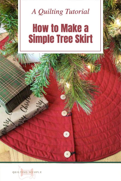 Why pay $150 for a christmas tree skirt at Pottery Barn when you can easily DIY the same thing? Using a free simple tree skirt pattern you can personalize your own christmas tree skirt however you like so it fits perfectly with your other Christmas decor. Continue reading for a quilt tutorial on how to make a quilted tree skirt using a simple tree skirt pattern as well as ideas for different ways to personalize it. | Quilting Wemple Washable Tree Skirt, Pencil Tree Skirt Pattern, Elegant Tree Skirt, Sewing A Tree Skirt, Christmas Tree Skirt Free Pattern, Quilted Christmas Tree Skirt Ideas, Sewing Christmas Tree Skirt, Quilted Tree Skirts Christmas, Making A Tree Skirt