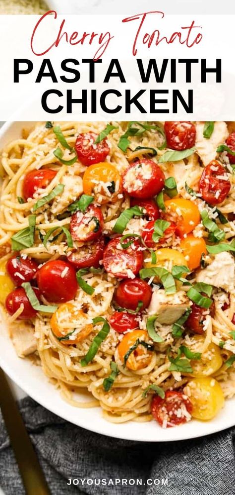 Tomato Pasta With Chicken, Chicken Tomato Pasta, Pasta With Cherry Tomatoes, Easy Pasta Dinner Recipes, Garlic Chicken Pasta, Balsamic Chicken Recipes, Fresh Tomato Pasta, Tomato Basil Chicken, Tomato Pasta Recipe