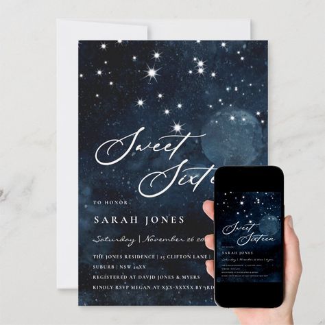 Sweet Sixteen Birthday Invitations, Starry Night Wedding, Sweet Sixteen Birthday, Night Wedding, Wedding Night, Sweet Sixteen, Under The Stars, Sweet 16, Starry Night