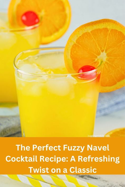 This recipe for the perfect fuzzy navel cocktail is a classic must at some try. A peachy, citrus blend, that goes down smooth & easy. Want it stronger? Add a shot of vodka to make it a hairy navel. #cocktail #fuzzynavel #tropical #Caribbeandrink Fuzzy Navel Drink Recipes, Fuzzy Navel Drink, Shot Of Vodka, Caribbean Drinks, Cocktail Tools, Adult Beverages Recipes, Fuzzy Navel, Cheesy Dip, Cocktail Drinks Alcoholic