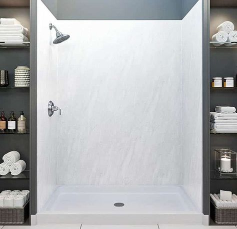 Cultured Marble Shower Pros And Cons - Designing Idea Cultured Marble Bathroom, Cultured Marble Shower Walls, Cultured Marble Shower, Update Small Bathroom, Bathroom Shower Ideas, White Marble Shower, Acrylic Shower Walls, Marble Shower Walls, Shower Wall Kits