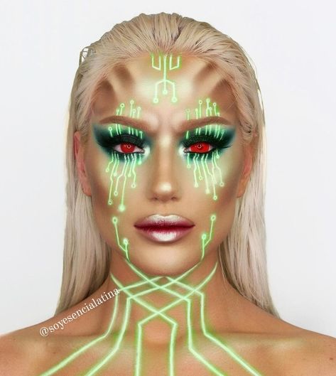 Cyberpunk Makeup, Futuristic Makeup, Maquillage Yeux Cut Crease, Alien Makeup, Drag Make-up, Neon Makeup, Make Up Inspiration, Diy Halloween Decor, Halloween Makeup Inspiration