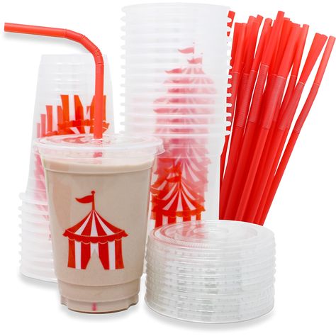 PRICES MAY VARY. 🎪 16 OZ CUPS: Say goodbye to spills and messes! Our 16 oz disposable cups (4 1/2'') come with 24 secure lids and straws, ensuring your guests can enjoy their favorite beverages without any worries. No more juggling drinks and snacks, it's time to focus on the fun! 🎪 CIRCUS PARTY SUPPLIES: Bring the magic of the circus to your party with these clear drinking cups adorned with charming circus-themed designs. Watch as your guests' faces light up with joy as they take a sip from t First Circus Birthday Party, Carnival Food Ideas Party, Congregation Picnic, Fair Themed Birthday Party, Birthday Circus Theme, Circus Vbs, Circus Theme Birthday Party, Carnival Party Foods, Carnival Birthday Theme