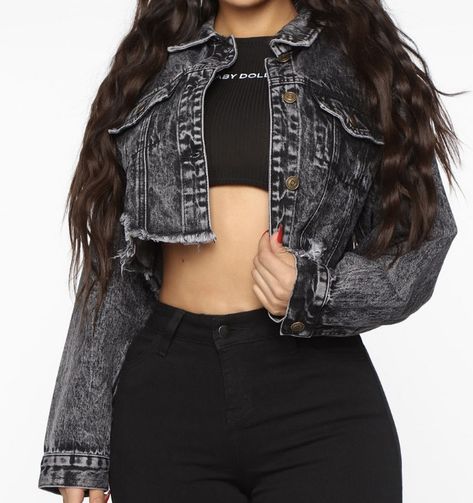 Black & grey acid wash cropped denim jacket Grey Jean Jacket Outfit Women, Grey Jean Jacket Outfit, Gray Jean Jacket, Denim Jacket Outfit Women, Cropped Denim Jacket Outfit, Black Cropped Jean Jacket, Black Denim Jacket Outfit, Denim Jacket Outfits, Grey Jean Jacket