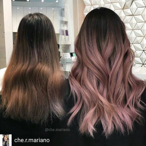 Pink Brown Hair Balayage, Rose Gold Balayage Black Hair, Rose Pink Balayage, Pastel Pink Balayage Brunette, Professional Hair Color For Work, Dusty Pink Balayage, Dusty Mauve Hair Color, Rose Brown Balayage, Chocolate Rose Gold Hair