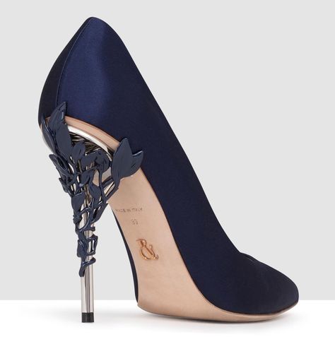 Eden Heel Pump Midnight Blue Satin with Navy Leaves Quince Heels, Ornamental Filigree, Dark Blue Heels, Blue Heels Wedding, Midnight Blue Wedding, Dark Blue Wedding, Navy Wedding Shoes, Midnight Blue Dress, Navy Heels