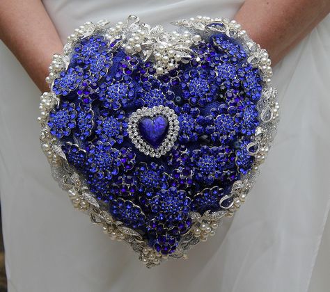 Titanic Wedding, Unique Bouquets, Heart Bouquet, Jeweled Bouquet, Crystal Bouquet, Bridal Brooch Bouquet, Wedding Brooch Bouquets, Unique Bouquet, Royal Blue Wedding