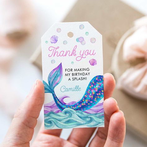 Mermaid Birthday Pool Party Thank you Gift Tags Mermaid Giveaways Party Ideas, Mermaid Loot Bag Ideas, Mermaid Giveaways, Mermaid Birthday Party Favors, Return Gifts For Kids, Birthday Pool Party, Mermaid Party Favors, Birthday Party Snacks, Mermaid Invitations