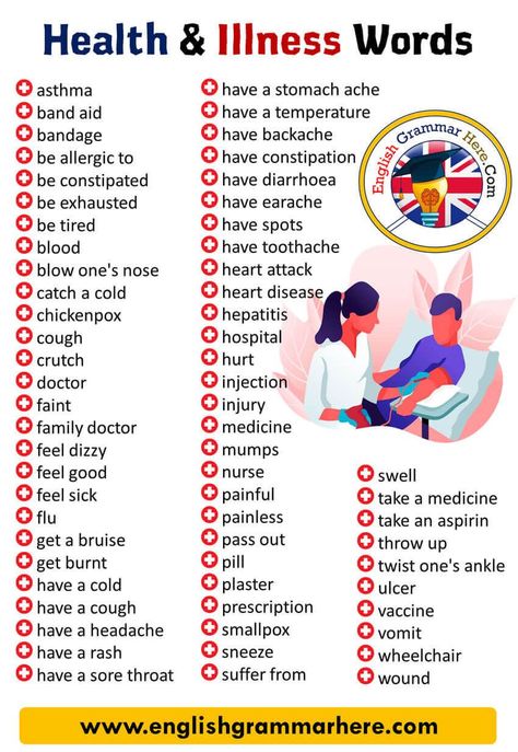 English Health and Illness Words Vocabulary List asthma band aid bandage be allergic to be constipated be exhausted be tired #vocabulary #vocabulary #words Illness Vocabulary English, Illness Vocabulary, Phrasal Verbs With Up, Health Vocabulary, Cooking Terms, Words Vocabulary, Medical Words, Family Doctor, English Learning Spoken