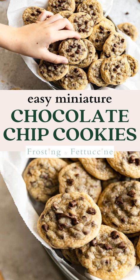 Easy Mini Chocolate Chip Cookies, Chocolate Chip Cookies Hand Mixed, Mini Semi Sweet Chocolate Chip Recipes, Chocolate Chip Cookies Mini Chips, Best Mini Chocolate Chip Cookies, Chocolate Chip Cookies With Mini Chips, Bite Size Chocolate Chip Cookies, Small Serving Chocolate Chip Cookies, Fun Chocolate Chip Cookies