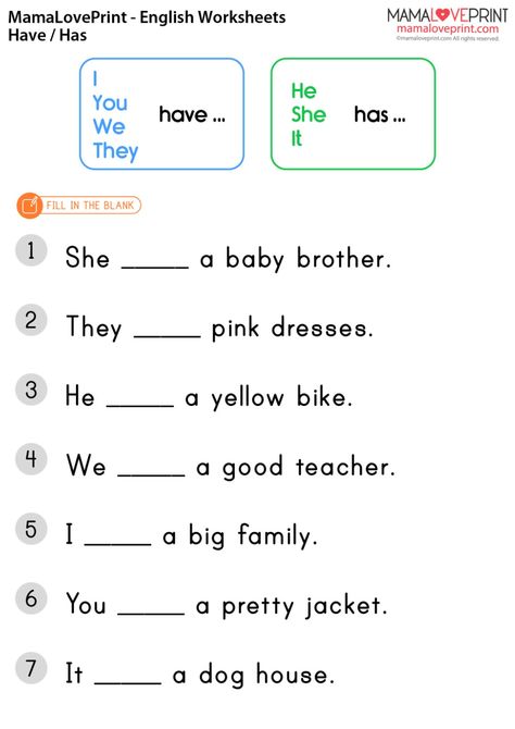 MamaLovePrint . Grade 1 English Worksheets . Basic Grammar (Have / Has) PDF Free Download One Many English Worksheet Grade 1, Have Has Had Grammar Rules, Has And Have Grammar Rules, One Many English Worksheet, Verb To Have Worksheets For Kids, Has Have Worksheets Grade 1, Has Have Worksheets, Have Has Worksheets, Has Have