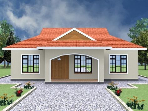 House Plans 10.7x10.5 With 2 Bedrooms Flat Roof - House Pelan Rumah Kecil, Pelan Lantai Rumah, Two Bedroom House Design, House Designs In Kenya, 2 Bedroom House Design, Modern Bungalow House Plans, Rumah Moden, Round House Plans, One Bedroom House